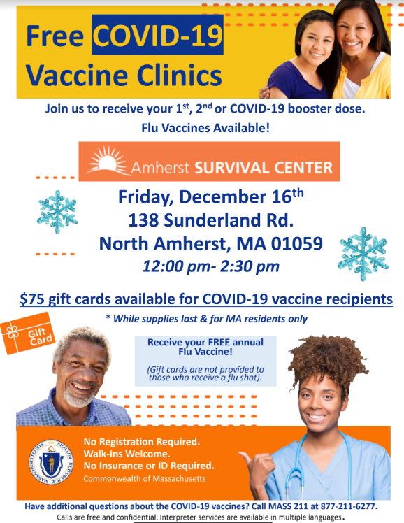 Free COVID-19Vaccine Clinics @ Amherst Survival Center